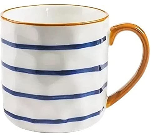 FülleMore Kaffeebecher Kaffeetasse aus Keramik 400ml Porzellantasse mit Henkel Trinkbecher Teetasse für Kalt- und Heißgetränke Kakao (Streifen)