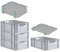PROREGAL SuperSparSet 4x Eurobox NextGen Grip mit Auflagedeckel & 4 grünen Schiebeschnappverschlüssen, HxBxT 22x40x60cm, 44 L, Grau, Griffe offen, Eurobehälter, Transportbox