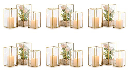 Nuptio Kerzenständer Glas Windlicht: 18 Stücke Groß Kerzenhalter Stumpenkerzen, Dekorative Laternen Set Outdoor für Hochzeit Weihnachten Halloween Wohnzimmer Tischplatte Kamin Gehärtetes Glas