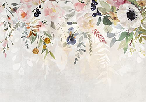 decomonkey Premium Fototapete Abstrakt Pflanzen 350x256 cm Tapete Fototapeten Vlies Tapeten Vliestapete Wandtapete moderne Wand Wandbild Schlafzimmer Wohnzimmer Blumen Pflazenmotiv Pastelle Laub
