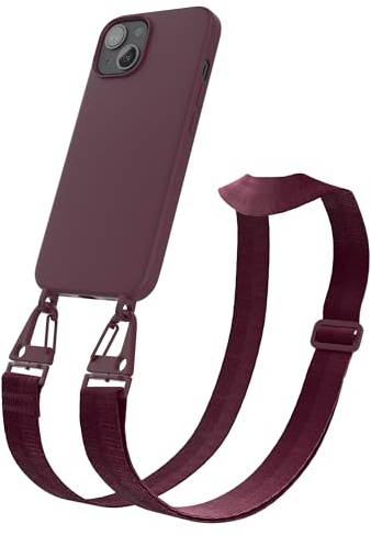 EAZY CASE - Handykette Silikon mit Karabiner - kompatibel mit iPhone 13 Handyhülle mit breitem Umhängeband, Handykordel mit Silikon, Hülle mit Band, Kette für Smartphone, Band, Beere - Clips Berry