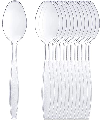 Generic Pack of 50 Heavy Duty Clear Plastic Spoons, Reusable and Washable Spoons Perfect for Picnics, Parties, Tableware and Dinnerware by W&H Enterprises