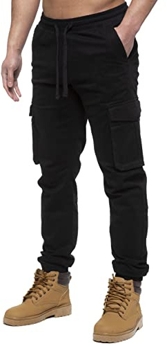 989Zé ENZO Herren Cargo Combat Jeans Elastische Taille Bündchen Hose Jogger, Schwarz , 94