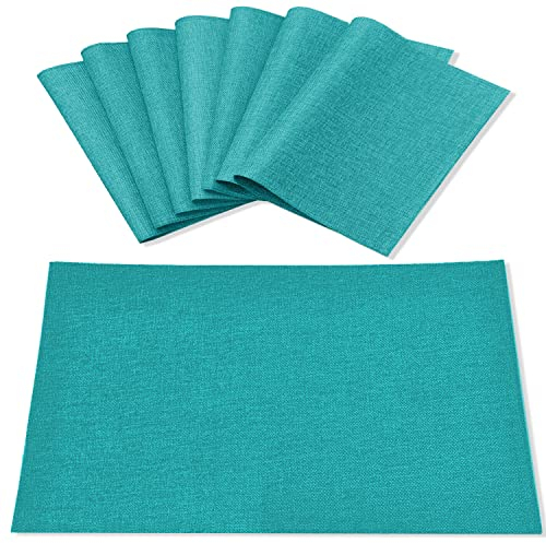 Rinpon Stoff-Tischsets 8er Set, Leinen-Typ Stoff Platzsets Maschinenwaschbar Tischsets Hitzebeständige Tischsets Faltenfrei Dickes Polyester Küche Platzsets für Esstisch (Blaugrün)