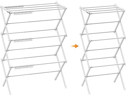 Rbitroise 3-Tier Clothes Drying Rack | Drying Rack Clothing Foldable | Antirust Laundry Drying Rack| Small Dry Rack for Clothes | Towel Rack for Storage | Use for Indoor & Outdoor | White