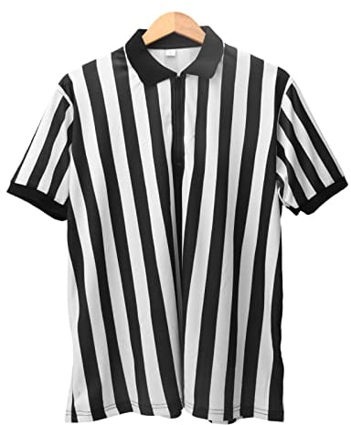 Yuehuamech Mens Official Umpire Jersey Pro Ref Officiating Referee Shirt Black and White Stripe Zip Up Overturned Collar Referee Shirt for Basketball Football Soccer