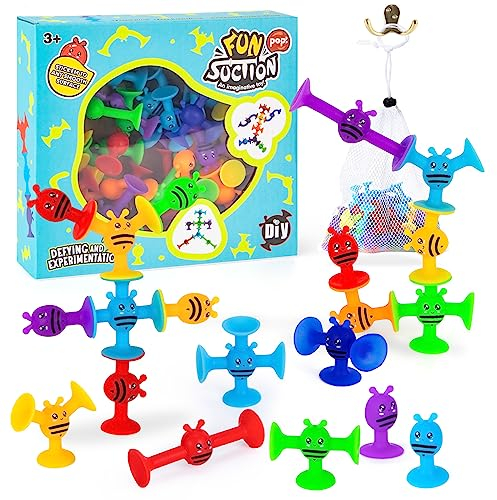 Yellcetoy Juguetes de Succión para Niños Pequeños, Juguetes de Baño Juguetes de Viaje para Bebés Niños Niñas (Abeja, 57 Piezas)