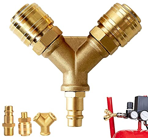 Distributore di Aria, Compressa in ottone, Raccordo Aria Compressa, NW 7.2 1/4 Pollici Distributore Aria Compressa, 2 Vie con Due Connettori Filettati, Connettore Frizione in Ottone