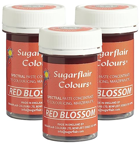 Sugarflair Spectral Red Blossom Food Colouring Paste, Highly Concentrated for Use with Sugar Pastes, Buttercream, Royal Icing or Cake Mix, Vibrant Colour Dye - 25g (Pack of 3)