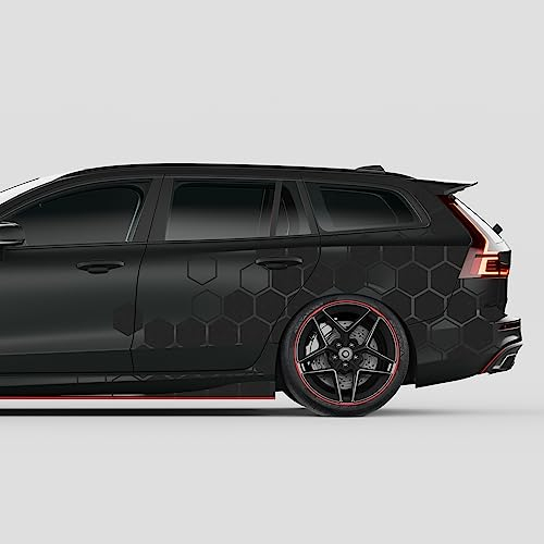 Finest Folia 2er Set XXL Auto Aufkleber je 200x60cm Motorrad Bus Sticker Kfz Zubehör Waben Tuning Dekor Linien Design Folie KX078 (10 Schwarz Matt)
