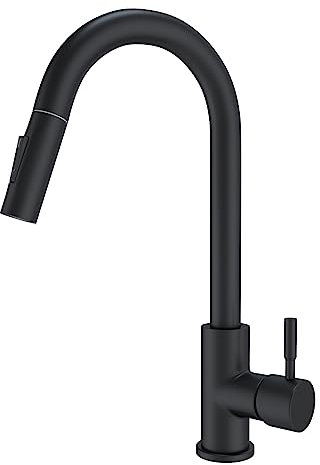 Suguword Wasserhahn Küche, Hoher Bogen Küchenarmatur mit Herausziehbarer Brause Ausziehbar Armatur, Mischbatterie Spültischarmatur Küche Küchenarmaturen, 360° Schwenkbar,Zwei Strahlarten,Schwarz