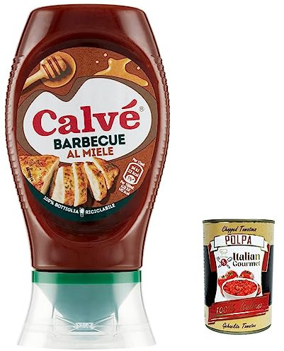 Calvé Salsa Barbeque al Miele Lot de 12 sauces barbecue au miel, idéales pour les viandes blanches avec un goût plus intense 250 ml + Polpa Italian Gourmet 400 g