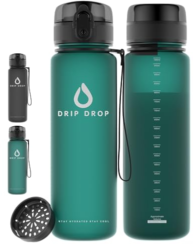 DRIP DROP Trinkflasche 1l Sport uberBottle softTouch BPA-Frei - aus Tritan - Wasserflasche für Fitness, Uni, Outdoor, Fahrrad, Job- Leicht, Stoßfest, Wiederverwendbar