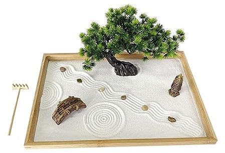 HJDSUDU Kit de Jardin Zen pour kit de Bureau, méditation de Table Japonaise Jardin Zen Mini Ensemble Cadeau de Jardin de rocaille Ensemble d'outils et d'accessoires de Jardin de Sable