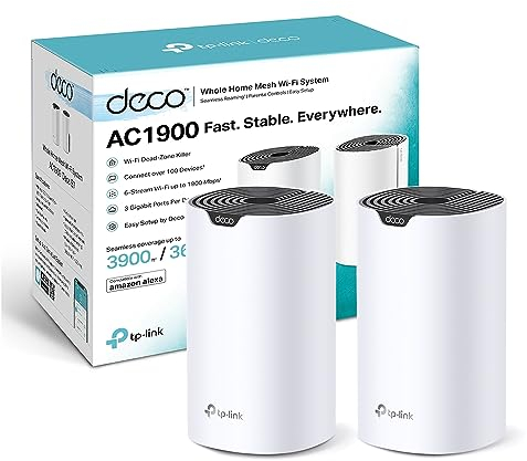 TP-Link Deco S1900(2-pack) Router WiFi Mesh AC1900Mbps, Router e Ripetitore, Controllo Parental, Compatibile con Amazon Alexa, 2 Pezzi con Copertura Fino a 360㎡, 3 Porte Ethernet Gigabit Versione 2023