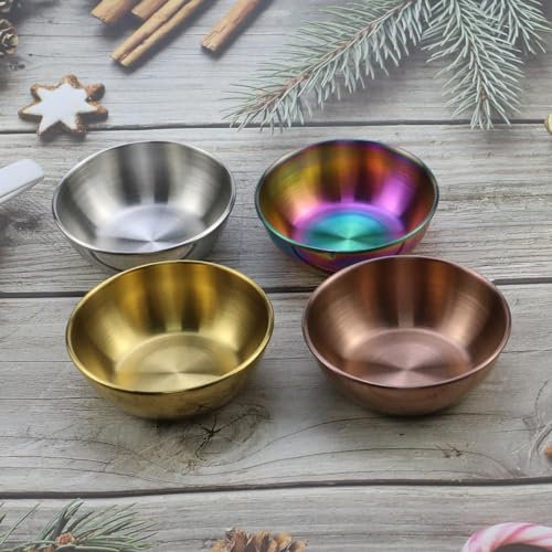 HEVSTIL 8,9 cm Edelstahl-Saucenschalen, Mini-Untertassen, Schüssel, runde Gewürzgerichte, Sushi-Dip-Schale, Vorspeisenteller, 8 Stück (Gold, Roségold, Regenbogen und Silber)