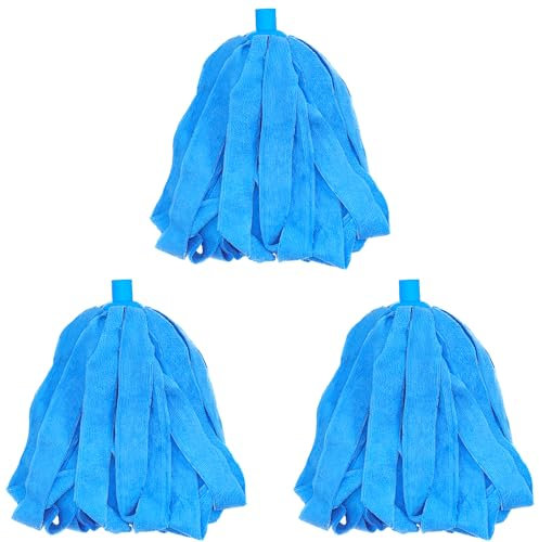 Microfiber Cloth Mop Replacement Blue Compatible with Standard 3/4 inch Threaded Poles – 3 PCS (3 Microfiber Mop Heads)