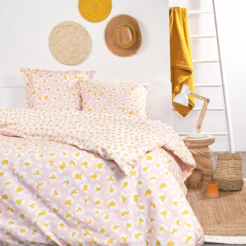 TODAY Bettwäsche für Doppelbett, aus Baumwolle, Sunshine, Bedruckt, Rosa/Gelb, 220 x 240 cm