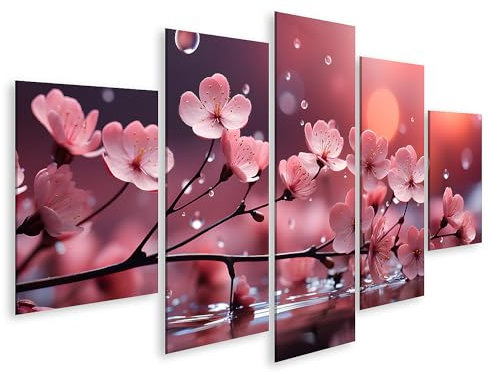 islandburner Prime Bild auf Leinwand Baum Zweig Rosa Blumen Kirschblüten Sakura Wasser Plätschert Spritzer Bilder Wandbilder Poster
