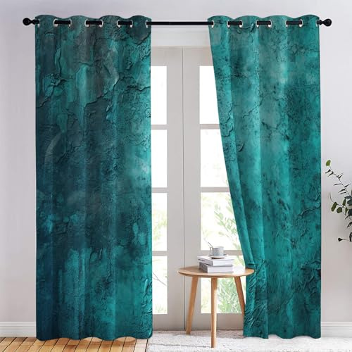 Vorhänge Türkis, Verdunkelungsvorhang 2er Set - Vorhang Blickdicht Marmor Abstrakt Muster, Thermovorhang für Deko Wohnzimmer Schlafzimmer Kinderzimmer, Gardinen mit Ösen 220x140 cm (HxB) (Qy-&86)