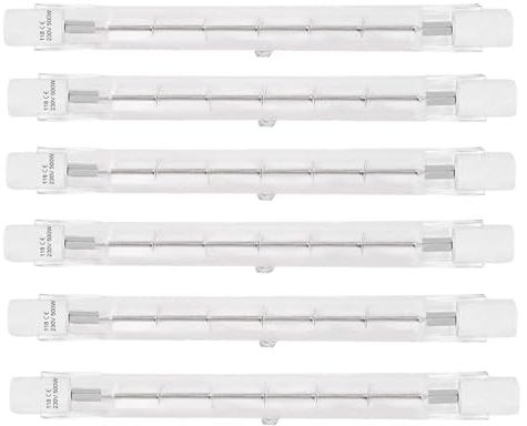 Halogen-Glühbirnen, T3 r7s Halogenbirne 118 mm 500 W, J-Typ T3-Glühbirne, Warmweiß 2700 K, doppelseitige Halogen-Glühbirnen für Arbeit, Sicherheit, Landschaftsbeleuchtung, Stehlampen (6er-Pack)