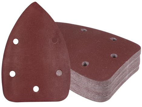 Kozelo 50 Piezas Papel de Lija para Lijadora 400 Granos 3.5 X 5.5 | de Ratón, óxido de Aluminio, Triangulares, con Cierre de Gancho y Bucle, para Madera Mueble, 5 Orificios