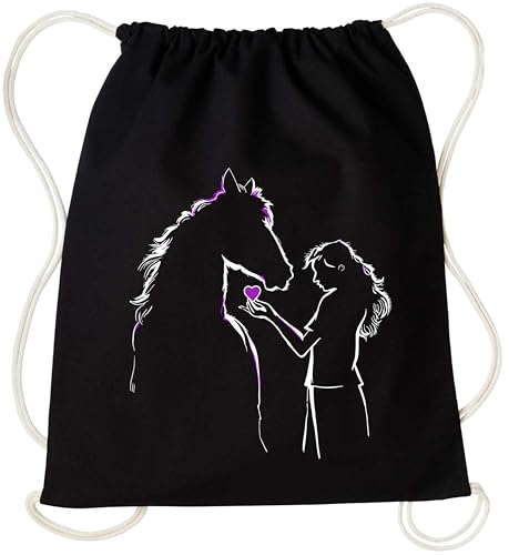 Turnbeutel Rucksack - Pferde Liebe- Taschen - Reiten Pony Pferdesport Reit-Zubehör (Black)