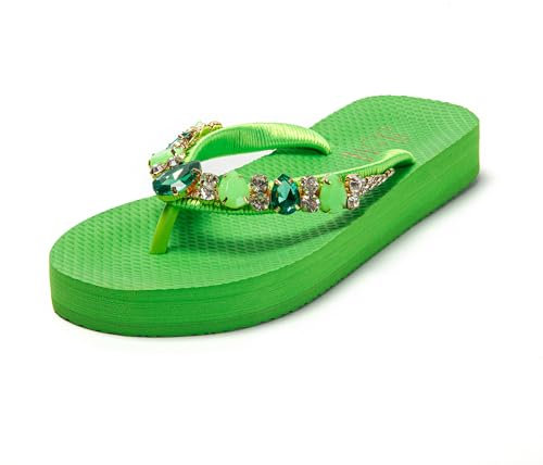 JOMIX Tongs Femme avec Strass Tongs de Plage Sandales Femme été pour Maison Piscine Plage Mer (Vert, 37)