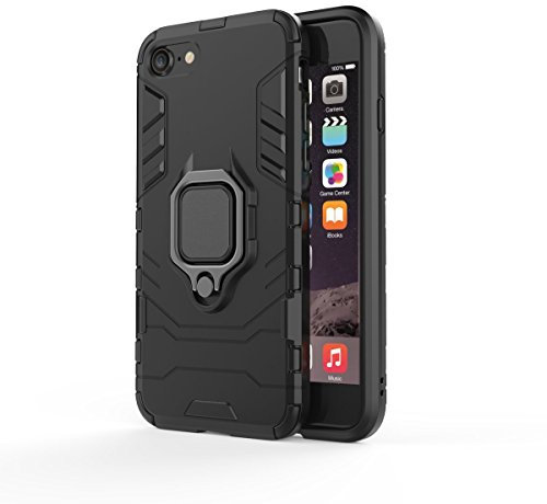 Draamvol for iPhone SE 2022/ iPhone 8 Case with Ring Holder Kickstand Cover Shockproof Military Grade Protection Soft TPU Bumper Hard PC Back Case for iPhone 7/ iPhone SE 2020 Phone Case,Black