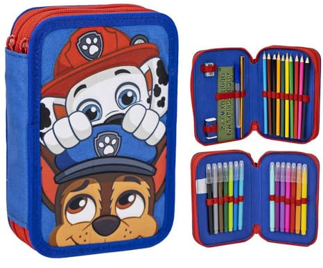 CERDÁ LIFE'S LITTLE MOMENTS PAW Patrol – Helfer auf Vier Pfoten 3 Fächer Federmäppchen - Blau - 12,5 x 4,5 x 19,5 cm - Reißverschluss - Inklusive Zubehör - Originalprodukt