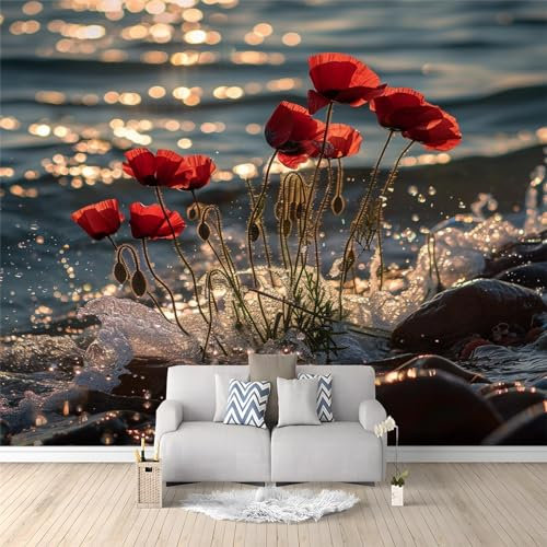 Fotomurales Flor de Amapola 300 x 210 cm - Papel Pintado Tejido No Tejido - Decorativos Murales para Pared Salón y Dormitorio - Diseño Moderno