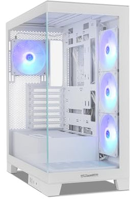 NOX XTREME PRODUCTS HUMMER GLOCK WHITE - Semitorre ATX | M-ATX | ITX, cristal templado panorámico frameless, espacio 10 ventiladores, 4X ventiladores 120mm preinstalados, USB-C y USB 3.0, color blanco
