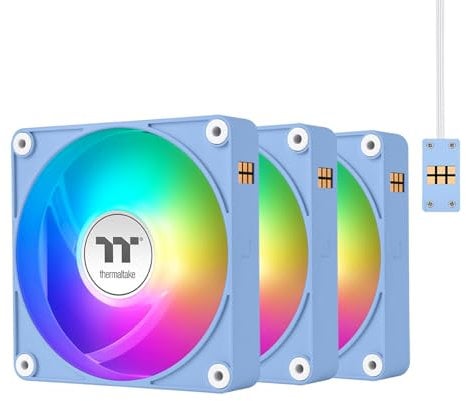 Thermaltake CT140 EX ARGB PC Cooling Fan Hydrangea Blue 3-Fan Pack, Magnetic Connection, 5V Motherboard Sync, 16.8 Million Colors 9 Addressable LEDs, 140 mm Case/Radiator Fan, CL-F197-PL14BU-A
