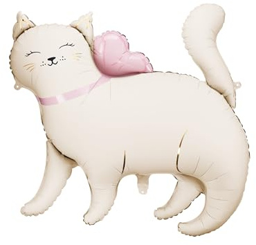 Folienballon Katze 83x77cm - Ballon für Helium oder Luft - Luftballon für Kindergeburtstag Mädchen Geburtstag - Tier Folienluftballon Tierballon - Geburtstagsdeko & Partydeko - Weiß Rosa