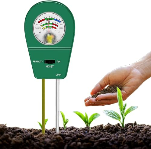 Bodentester, Boden PH-Messer 3-in-1, Bodenmessgeräte für Feuchtigkeit, Fruchtbarkei und pH, Boden-Feuchtigkeitsmessgerät für Garten, Bauernhof, Rasen, Kein Batterien erforderlich