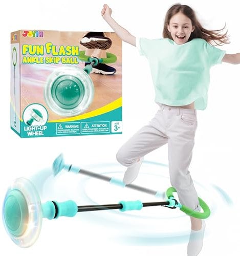 JOYIN Swing Wheel mit Lichtrad,Blinkender Springring Fußkreisel Kinder,Faltbarer Ankle Skip Ball,Sport Sprungball,Flash Jumping Ball Drinnen&draußen,Geschenke mädchen 6 7 8 9 10 Jahre Grün