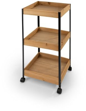 LIN HOME Carrito de Almacenamiento de Madera y Metal Multiuso 35x25x65cm con 3 Estantes - Mueble Auxiliar para Almacenaje Ideal para Baño, Cocina, Salón