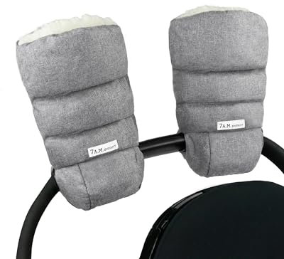 7AM Enfant Stroller Warmmuffs Gloves - Anti-Freeze Stroller Mittens for Handlebars, Water Repellent Hand Warmer Muff for Cold Weather, Plush Lined (Heather Grey Cloud)