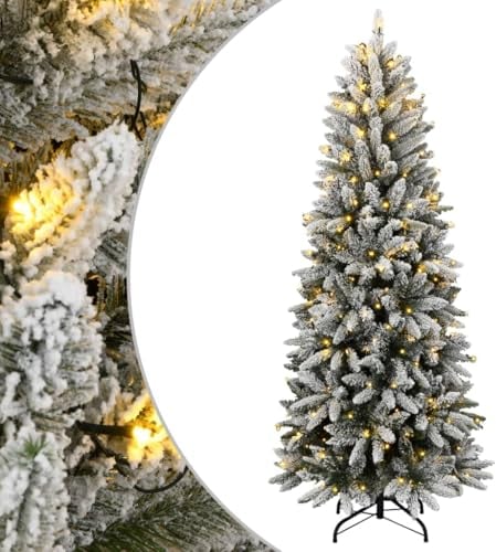 vidaXL Künstlicher Weihnachtsbaum, Tannenbaum mit Schnee LED-Beleuchtung 150 LEDs 120cm, Christbaum mit Metallständer, Weihnachtsdeko Kunstbaum Dekobaum