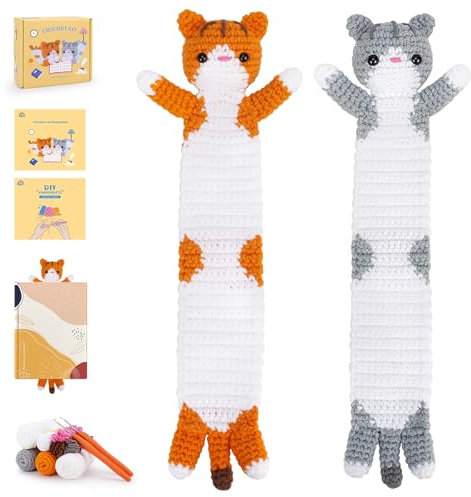 Häkelset für Anfänger, Häkel-Lesezeichen, Katze, Häkeltier-Set, komplettes Tier-Häkel-Stricksets für Anfänger, Video-Tutorials, Häkeln, Katze, Häkeln, Starter-Set, Tier-Set