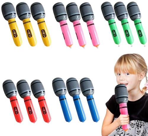 FUIPVGI 15pcs inflatable party props, Inflatable Microphone,Blow Up Microphones for Parties, Inflatable Party Props,Toy Microphone, Inflatable Toys, Birthday Party Gifts Stage Performance (5colors)