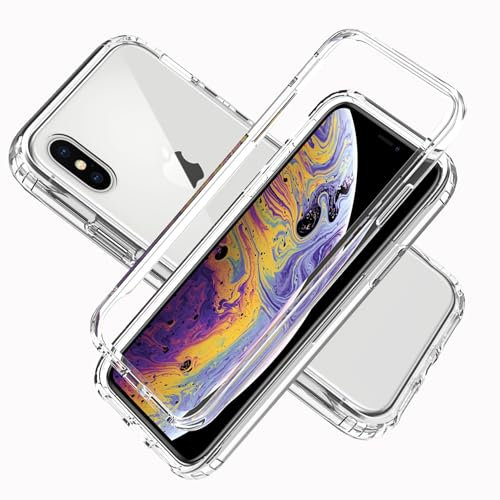 LXHGrowH Hülle für iPhone X und iPhone XS, 360 Grad Ganzkörper Stoßfest Handyhülle, Kratzfest Schutzhülle mit Eingebauter Displayschutzfolie, Case Dual - Transparent