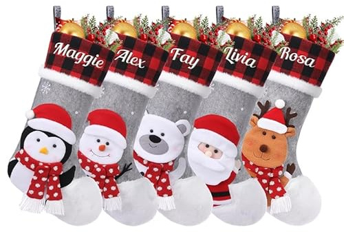 papasgix Weihnachtsstrumpf Personalisiert Großer Nikolausstrumpf mit Namen Weihnachtssocken Kamin Geschenktasche Nikolaussocke für Feiertags Familienparty Dekoration(Bunt K,1pc)