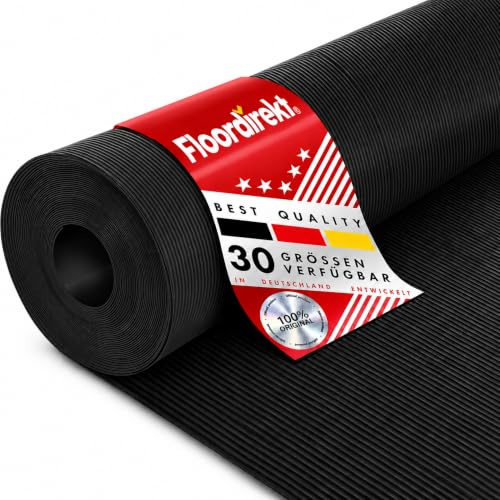 Floordirekt Gummimatte Feinriefenmatte 3mm Gummiläufer Schutzmatte Anti Rutsch Bodenbelag Feingerippt (Schwarz, 100 x 250 cm)