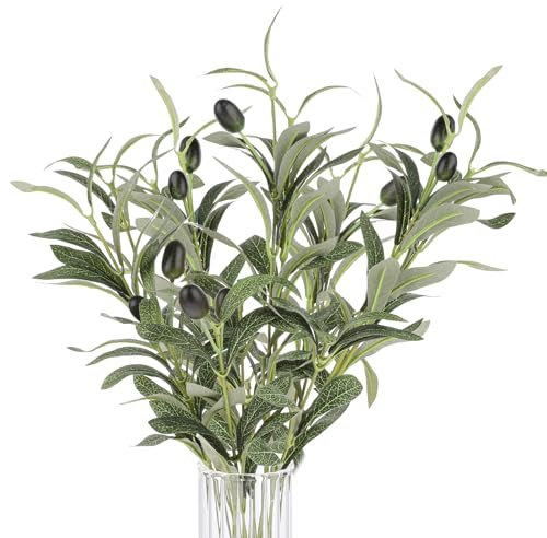 Lot de 5 branches d'olivier artificielles de 30 cm de haut pour vases, tiges de feuilles d'olivier artificielles pour centres de table, décoration de mariage, de maison, de fête