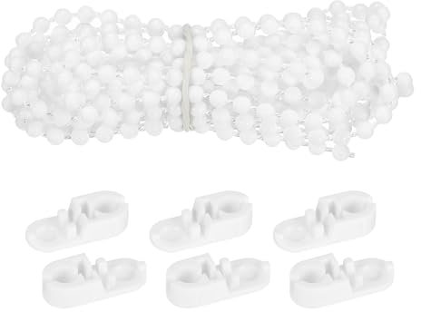 sourcing map Vorhang-Perlenkette, 3 m, Rollo-Perlenkette, Kordel aus Kunststoff, Perlenzugschnur mit 3 Rollo-Kettenverbindern für Rollo-Ersatzteile, Weiß