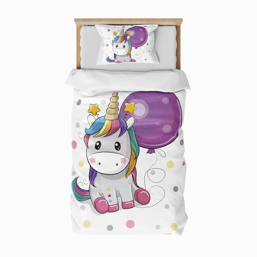 ZTYROLJ Einhorn Bettwäsche 100x135 für Mädchen Kinder,Weich Mikrofaser Einhorn Bettbezug,Atmungsaktiv Einhorn kinderbettwäsche 100x135 mit Reißverschluss+40x60 Kissenbezüge