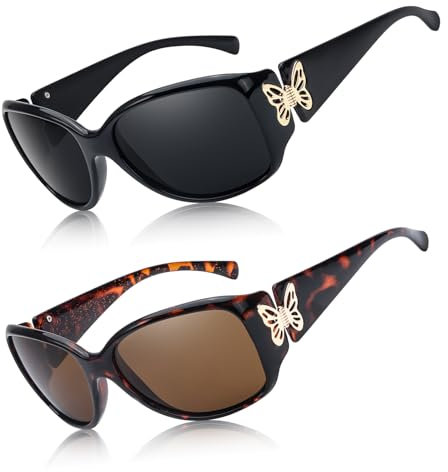 Myiaur 2 Pack Polarisiert Sonnenbrille für Damen, Wrap Around Trendy Retro Sonnenbrillen mit UV400 Schutz Butterfly Dekors