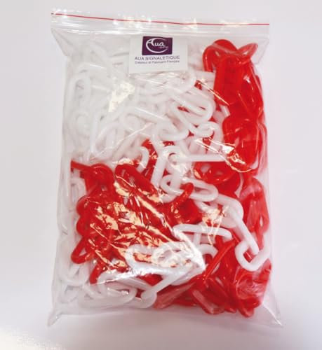 AUA SIGNALETIQUE - Chaîne de Signalisation en Plastique (Rouge et Blanc - Ø6mm, 10 mètres)