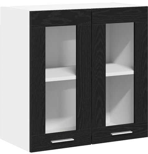 vidaXL Armario Colgante de Vidrio en Roble Negro de, una Forma Moderna de almacenar en la Cocina con Mucho Espacio para exhibir. | Muy fácil de Montar, es un Mueble de Pared de 60 cm, Ideal para org
